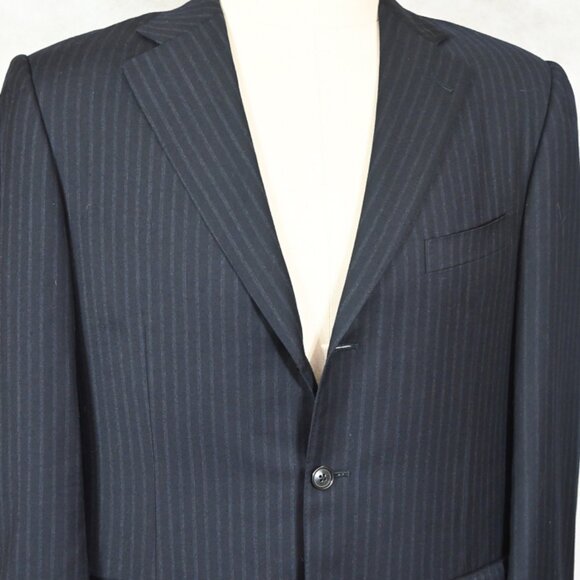 BEAUTIFUL Ermenegildo Zegna Black W/ Gray Stripe Light Flannel Wool Suit 40R 36W